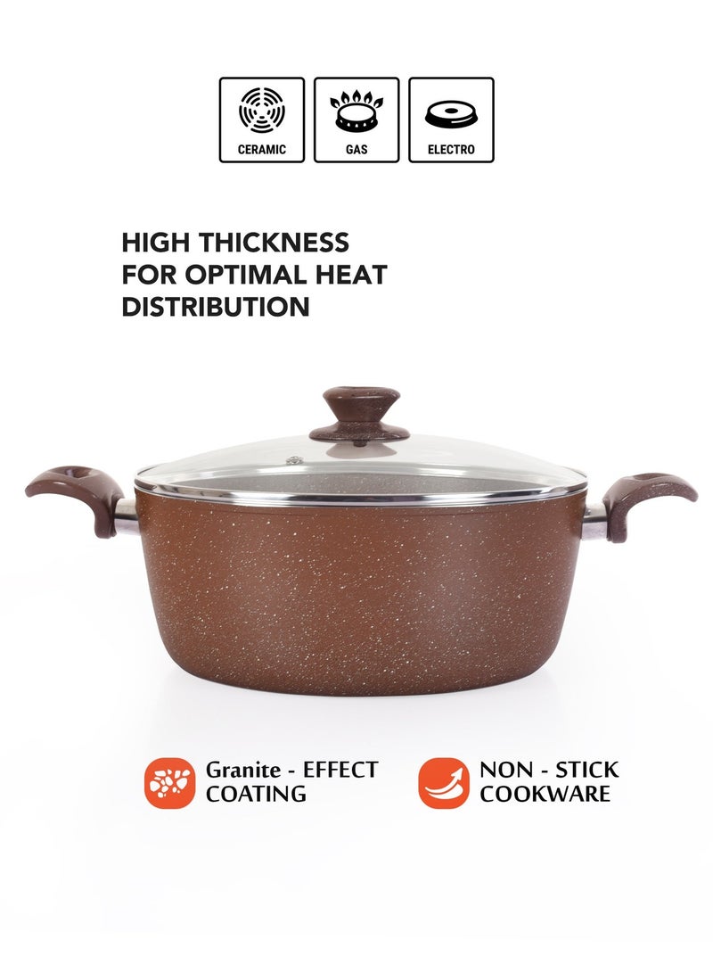 Grandi Granite Coated Pots And Pans Cookware Titanium  Set 11 PCS With Non-Stick Surfaces, Bakelite Handles, glass Lids , PFOA Free- Brown - Image 5